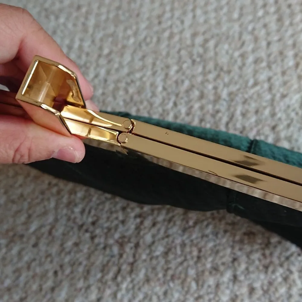 Halston Heritage foldable Frame Clutch in lux weaved green silk